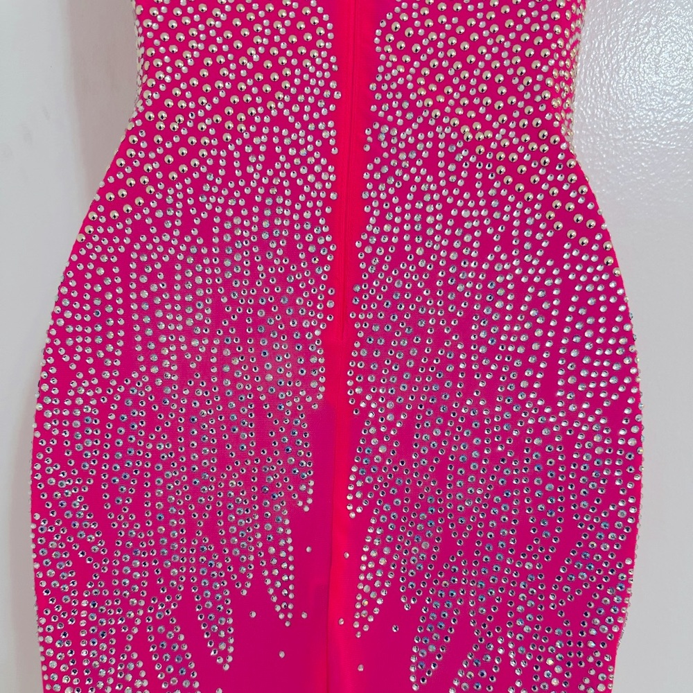 Pink Rhinestone Bodyicon Mini Dress - Picture 5 of 5